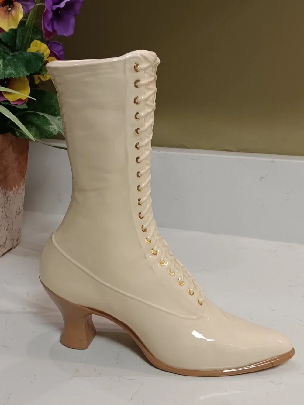 Vintage Ceramic Victorian Ladies Shoe Boot Planter / Vase